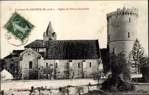 Ak Trèves-Cunault Maine et Loire, l'Église et la tour de Trèves