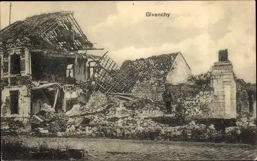 Ak Givenchy Pas de Calais, Kriegszerstörungen, Zerstörte Häuser, I. WK