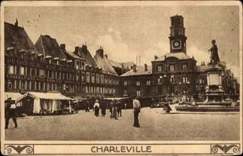 Ak Charleville Mézières Ardennes, Vue du Marché, la Fontaine