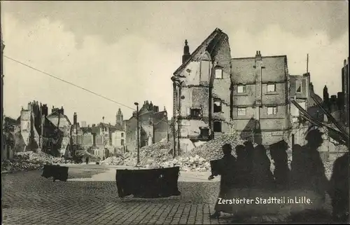 Ak Lille Nord, Zerstörter Stadtteil, Kriegszerstörungen, I. WK