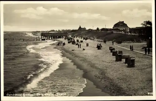 Ak Mielno Großmöllen Pommern, Strandansicht, Strandkörbe, Strandhaus