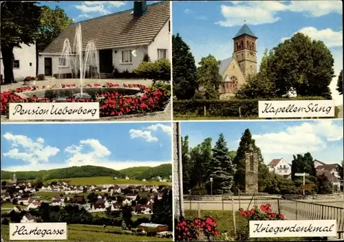 Ak Hartegasse Lindlar Oberbergischer Kreis, Pension Ueberberg, Kapellen Süng, Hartegasse, Denkmal