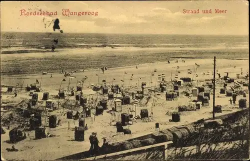 Ak Nordseebad Wangerooge in Ostfriesland, Strand, Strandkörbe, Blick aufs Meer