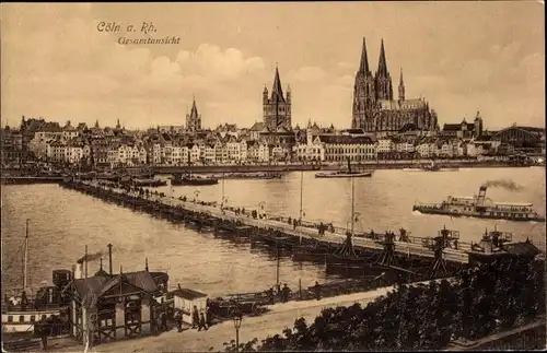 Ak Köln am Rhein, Gesamtansicht, Dom, Schiffbrücke