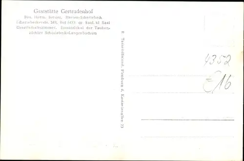 Ak Scherlebeck Herten Ruhrgebiet, Gaststätte Gertrudenhof, Bes. Herm. Berger, Innenansicht