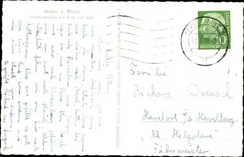 Ak Mainz am Rhein, Straßenbrücke mit Blick auf Dom