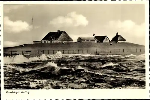 Ak Reußenköge in Nordfriesland, Blick zur Hamburger Hallig, bewegtes Meer