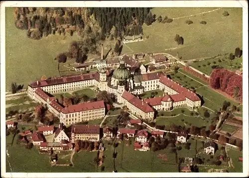 Ak Ettal Oberbayern, Benediktinerabtei, Kloster, Fliegeraufnahme