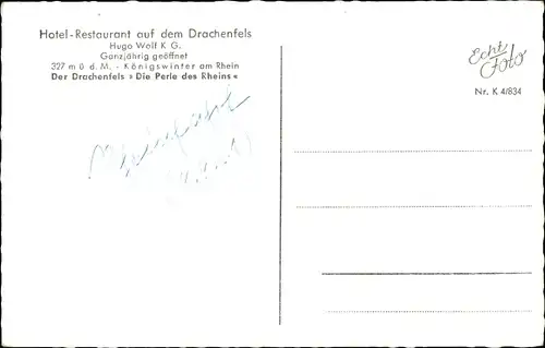 Ak Rhöndorf Bad Honnef am Rhein, Wohnhaus des Bundeskanzlers Dr. Adenauer, Drachenfels