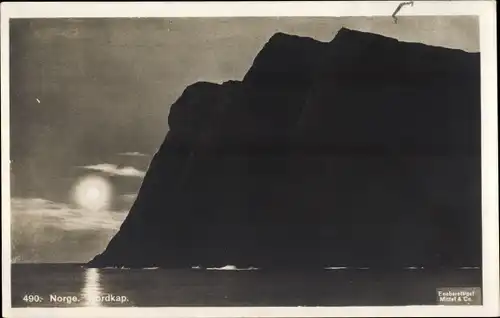 Foto Ak Hornvika Nordkap Norwegen, Felsklippen, Mitternachtssonne