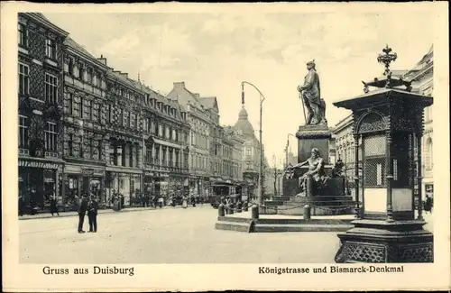 Ak Duisburg im Ruhrgebiet, Königstraße, Bismarckdenkmal