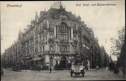 Ak Düsseldorf am Rhein, Graf Adolf und Bismarckstraße, Litfaßsäule