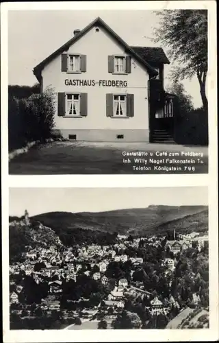 Ak Falkenstein Königstein im Taunus, Gaststätte und Cafe zum Feldberg, Blick auf den Ort