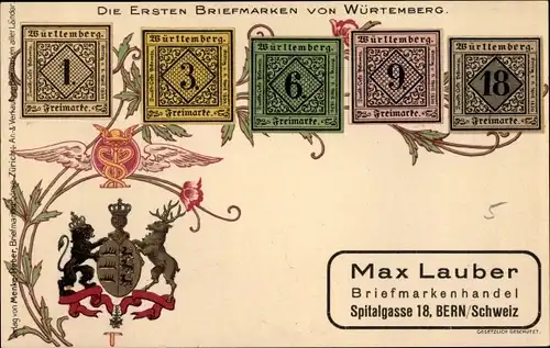 Briefmarken Wappen Litho Die ersten Briefmarken von Württemberg, Hermesstab