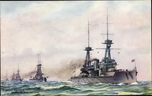 Künstler Ak Britisches Kriegsschiff, HMS Neptun, Dreadnought, Battle Squadron