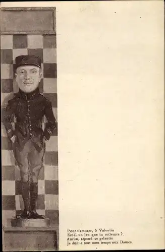 Ak Französischer Soldat in Uniform, Karikatur, Valentin