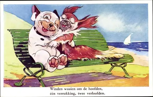 Künstler Ak Studdy, George E., Bonzo the Dog, Winden waaien om de hoofden