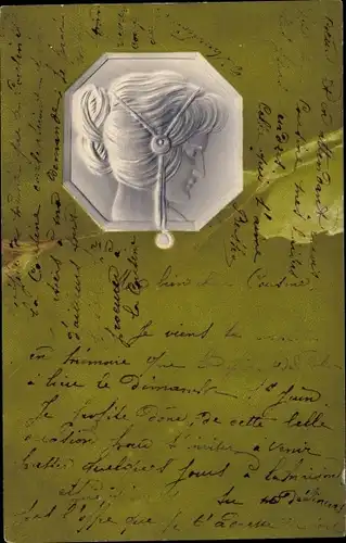 Jugendstil Präge Ak Frauenbildnis im Profil