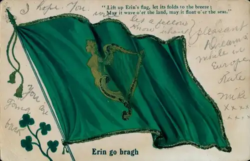 Präge Ak Irland, Erin go bragh, Lift up Erin's flag, Irische Flagge