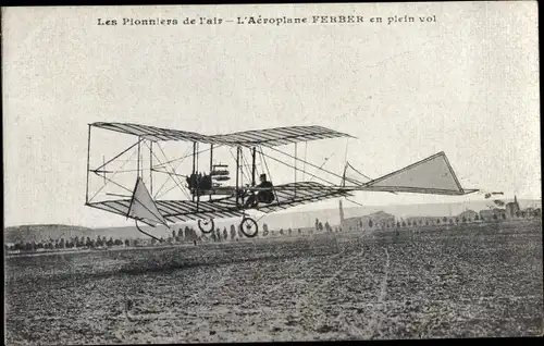 Ak Les Pionniers de l'air, l'Aeroplane Ferber en plein vol, Flugzeug