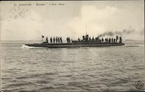 Ak Französisches Kriegsschiff, U-Boot, Le Submersible Messidor a toute vitesse