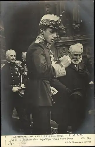 Ak Paris, König Alfons XIII von Spanien, Emile Loubet, Notre Dame 1905