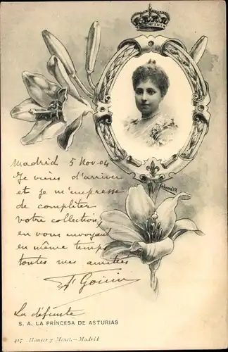 Passepartout Ak La Princesa de Asturias, Prinzessin von Spanien, Portrait