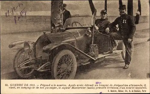 Ak Guerre de 1914, Pegoud a la sourine, Automobil