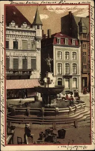 Litho Aachen in Nordrhein Westfalen, Kaiser-Karl-Brunnen, Geschäftshaus Donhoff-Wildt