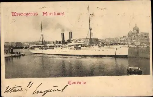 Ak Dampfer Tourane, Messageries Maritimes, MM