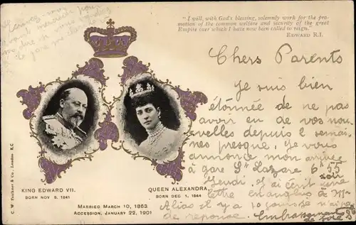 Präge Passepartout Ak King Edward VII, Queen Alexandra, Portrait