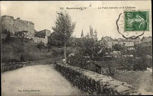 Ak Montrevault Maine et Loire, le Pont Romain et le Château