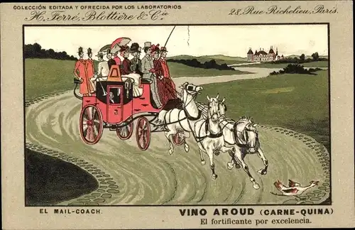 Ak El Mail Coach, Vino Aroud, Laboratorios H. Ferré, Blottiere & Cie, Rue Richelieu, Paris