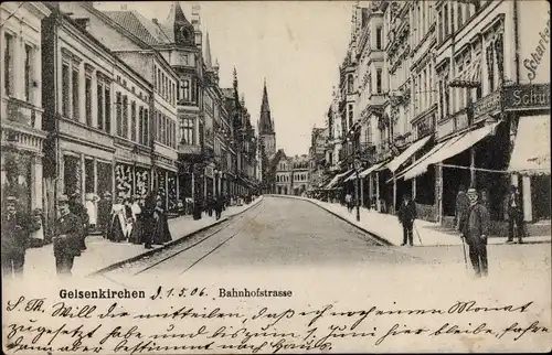 Ak Gelsenkirchen im Ruhrgebiet, Bahnhofstraße, Geschäfte