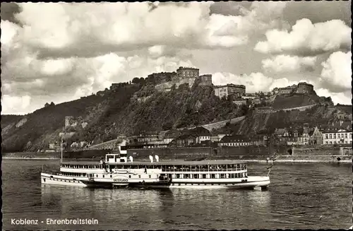 Ak Koblenz Rhein, Ehrenbreitstein, Dampfer Vaterland