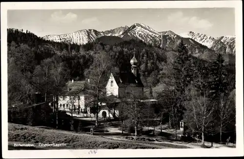 Ak Birkenstein Fischbachau in Oberbayern, Gnadenkapelle, Bergsilhouette