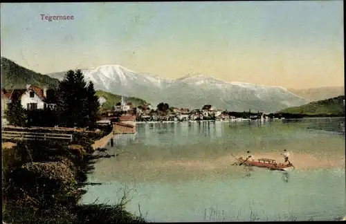 Ak Tegernsee in Oberbayern, Panoramablick, Boot auf dem See