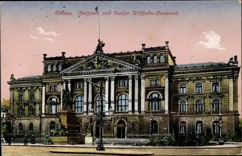 Ak Hamburg Altona, Rathaus, Kaiser Wilhelm-Denkmal