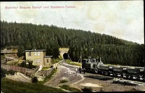 Ak Blankenburg am Harz, Bahnhof Braunesumpf, Bielstein-Tunnel