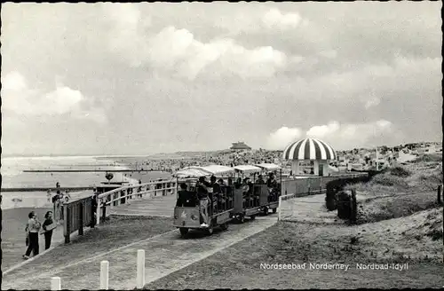 Ak Norderney in Ostfriesland, Nordbad-Idyll, Stadtrundfahrt