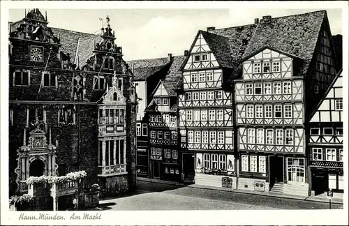 Ak Hann. Münden in Niedersachsen, Am Markt, Fachwerkhäuser