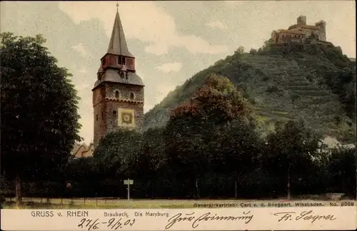 Ak Braubach am Rhein, Marxburg, St. Barbara Kirche