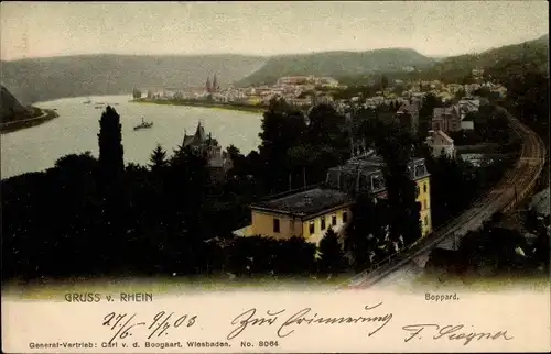 Ak Boppard am Rhein, Rheintal, Bahnstecke, Stadtansicht