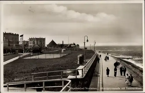 Ak Norderney in Ostfriesland, Strandpromenade, Tennisplätze