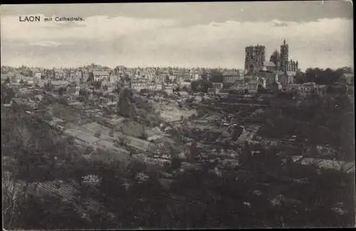 Ak Laon Aisne, Panorama mit Kathedrale