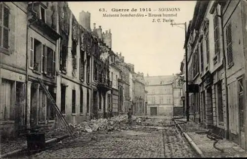 Ak Soissons Aisne, Maisons bombardées, Ruinen, Zerstörungen, I. WK