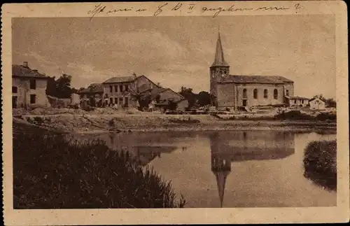 Ak Azannes Meuse, Ortsansicht, Kirche, zerstörte Gebäude, I. WK