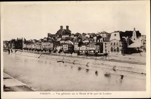 Ak Verdun Meuse, vue générale sur la Meuse et le Quai de Londres