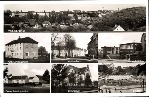 Ak Velbert in Nordrhein Westfalen, Gesamtansicht, Moltkepaltz, Lehrlingsheime, Gymnasium, Stadtbad