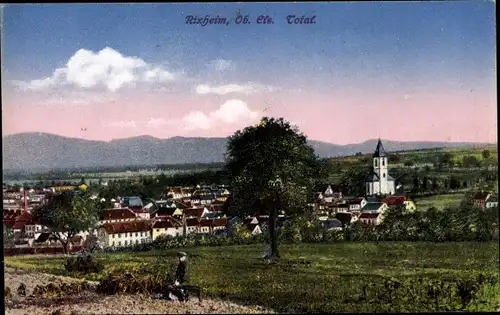 Ak Rixheim Elsass Haut Rhin, Totalansicht des Ortes, Kirche